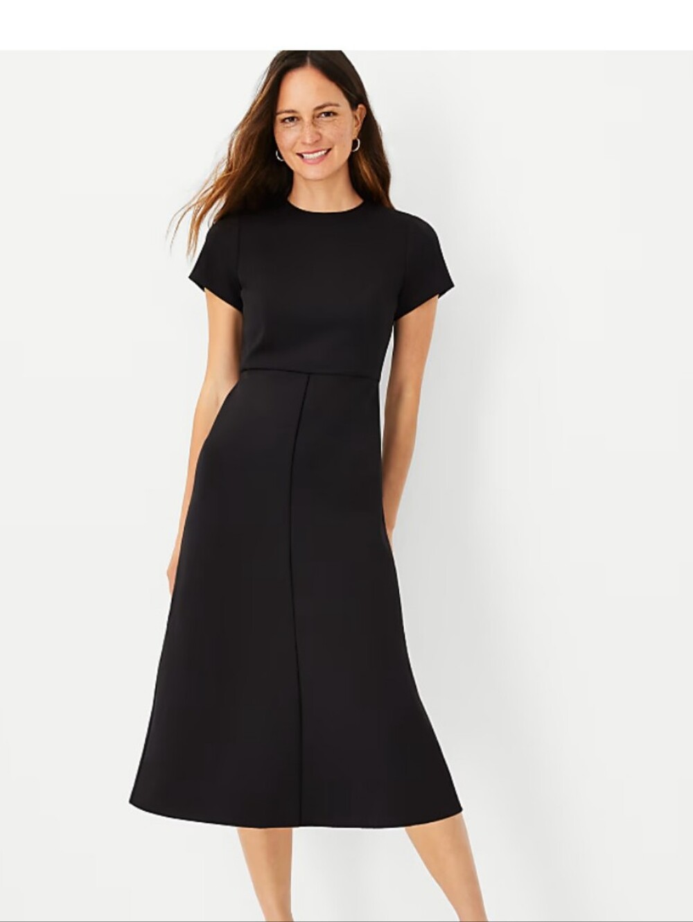 The Midi Flare Dress in Double Knit - Black